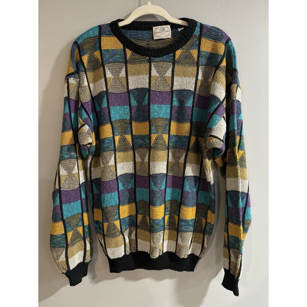 Vintage Men's Pronto Uomo Pullover Sweater Italy 50/M Geometric Urban Streetwear